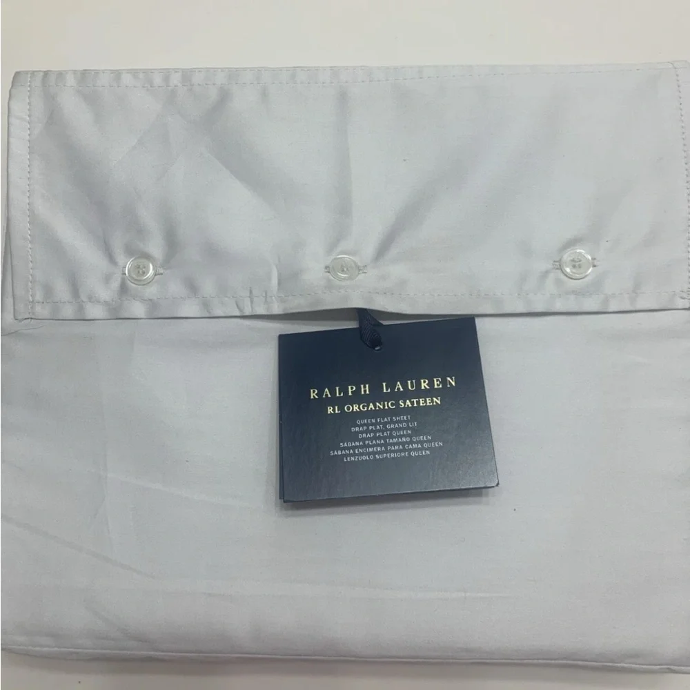 NEW Ralph Lauren RL Organic Cotton Sateen Platinum King Flat Sheet $200